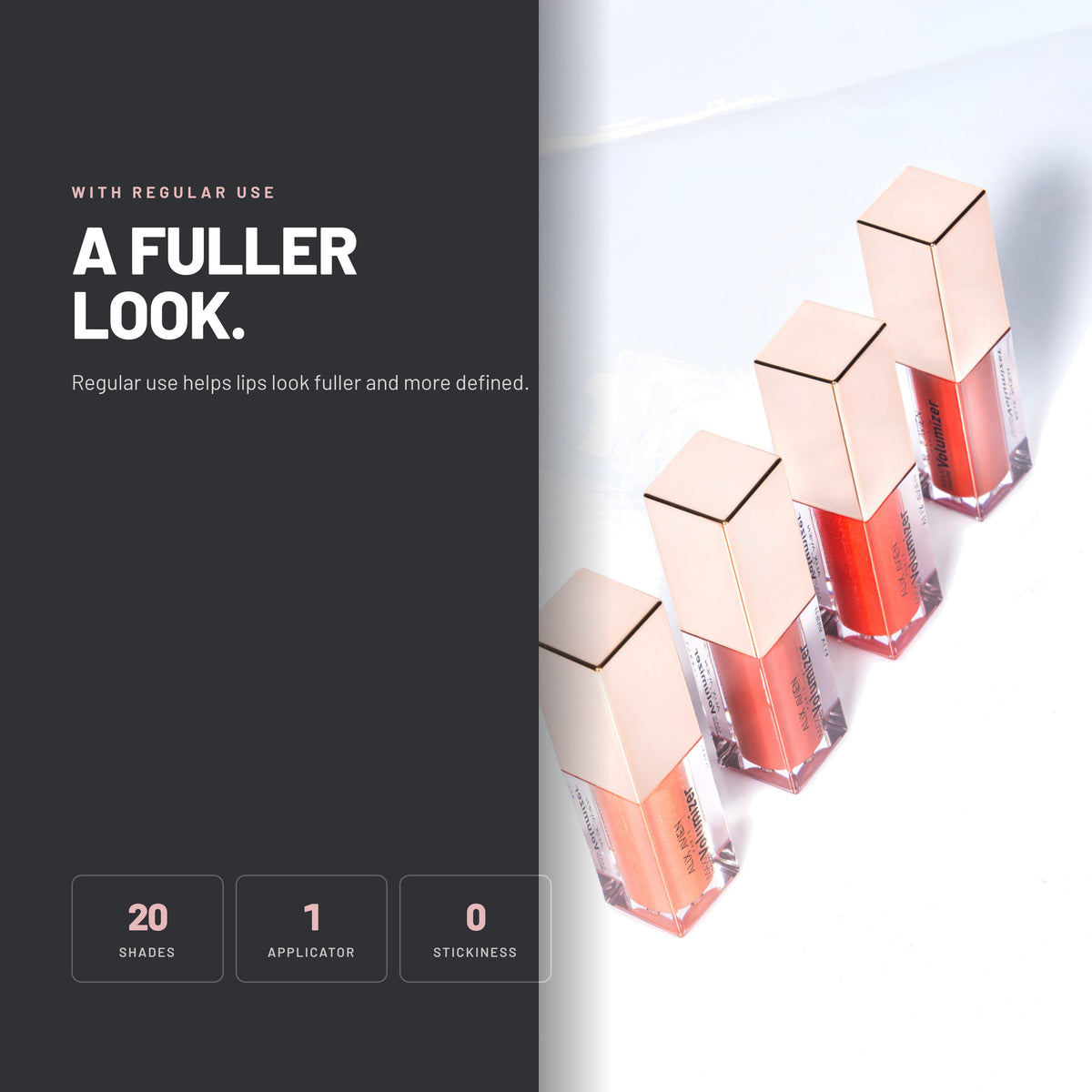 Alix Avien Maxi Volumizer Lip Gloss – four gloss tubes with rose-gold caps