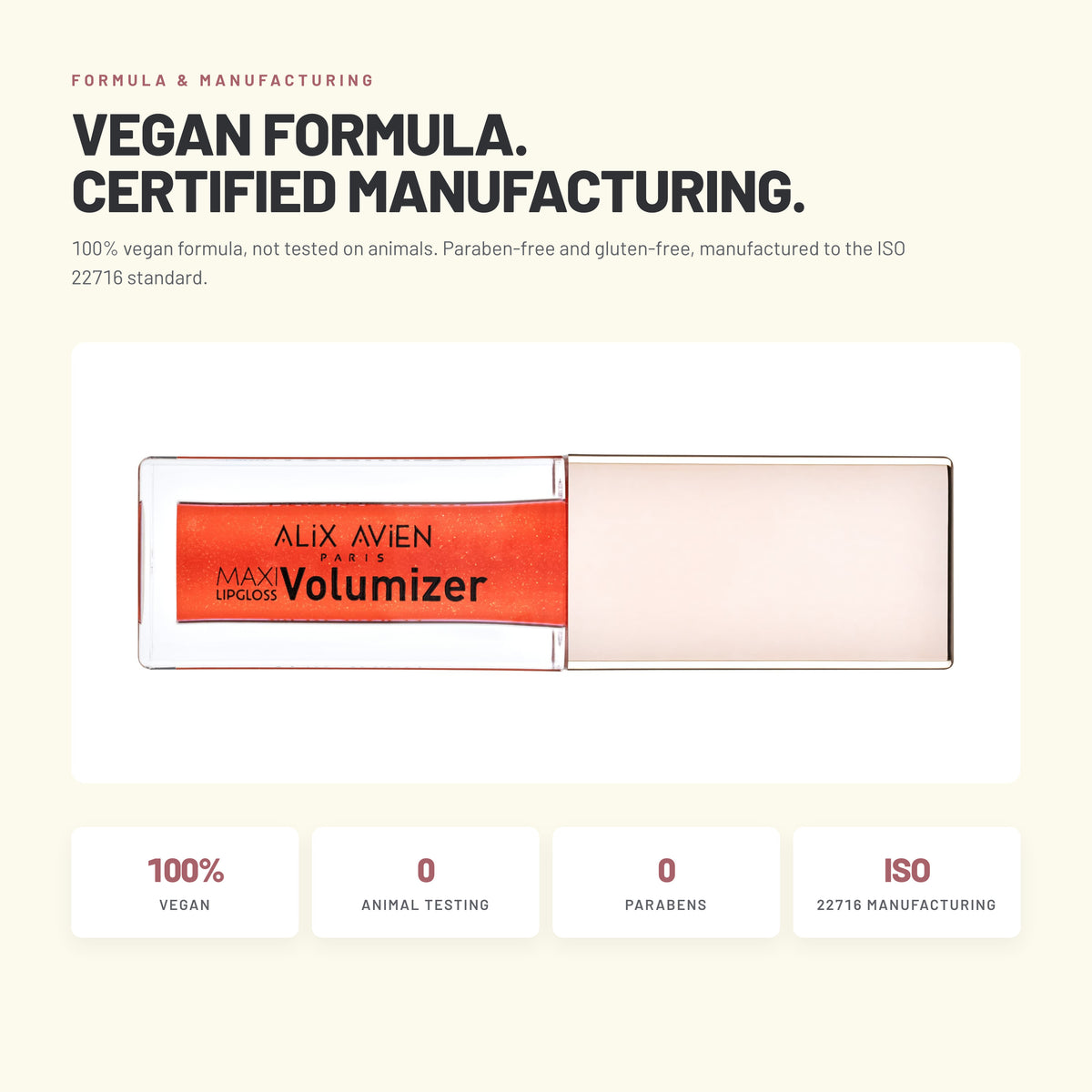Alix Avien Maxi Volumizer Lip Gloss – vegan, paraben-free, ISO 22716 manufacturing