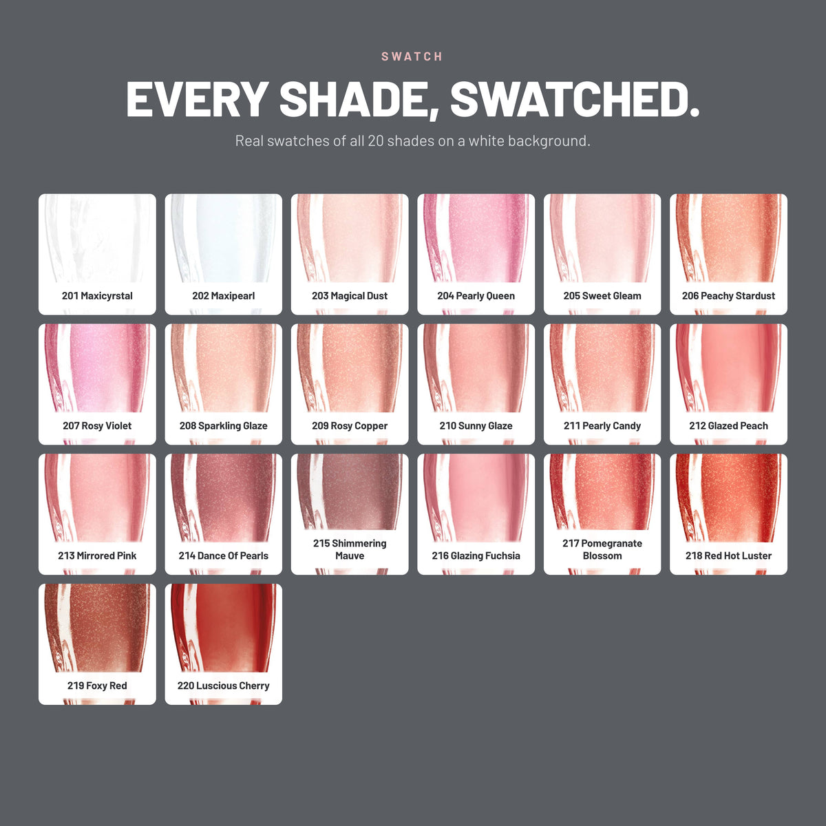 Alix Avien Maxi Volumizer Lip Gloss swatches – all 20 shades