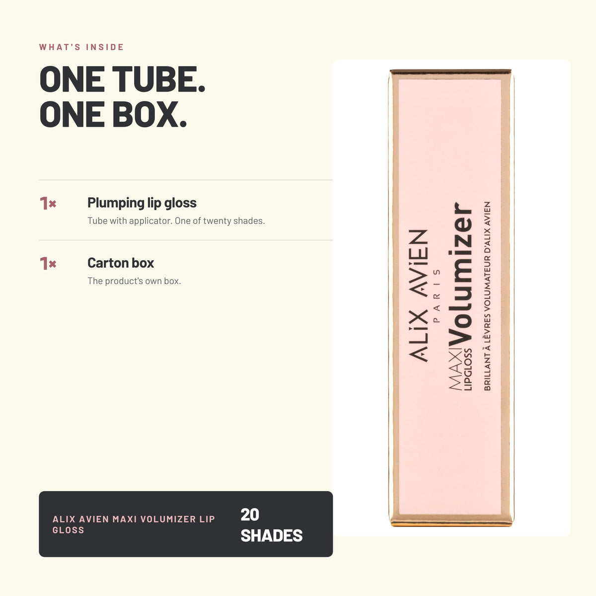 What's in the box – Alix Avien Maxi Volumizer Lip Gloss tube and carton