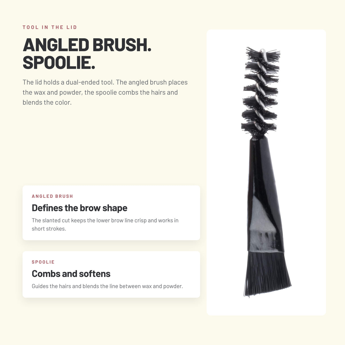 Alix Avien Fix Brow Palette dual-ended tool – angled brush and spoolie