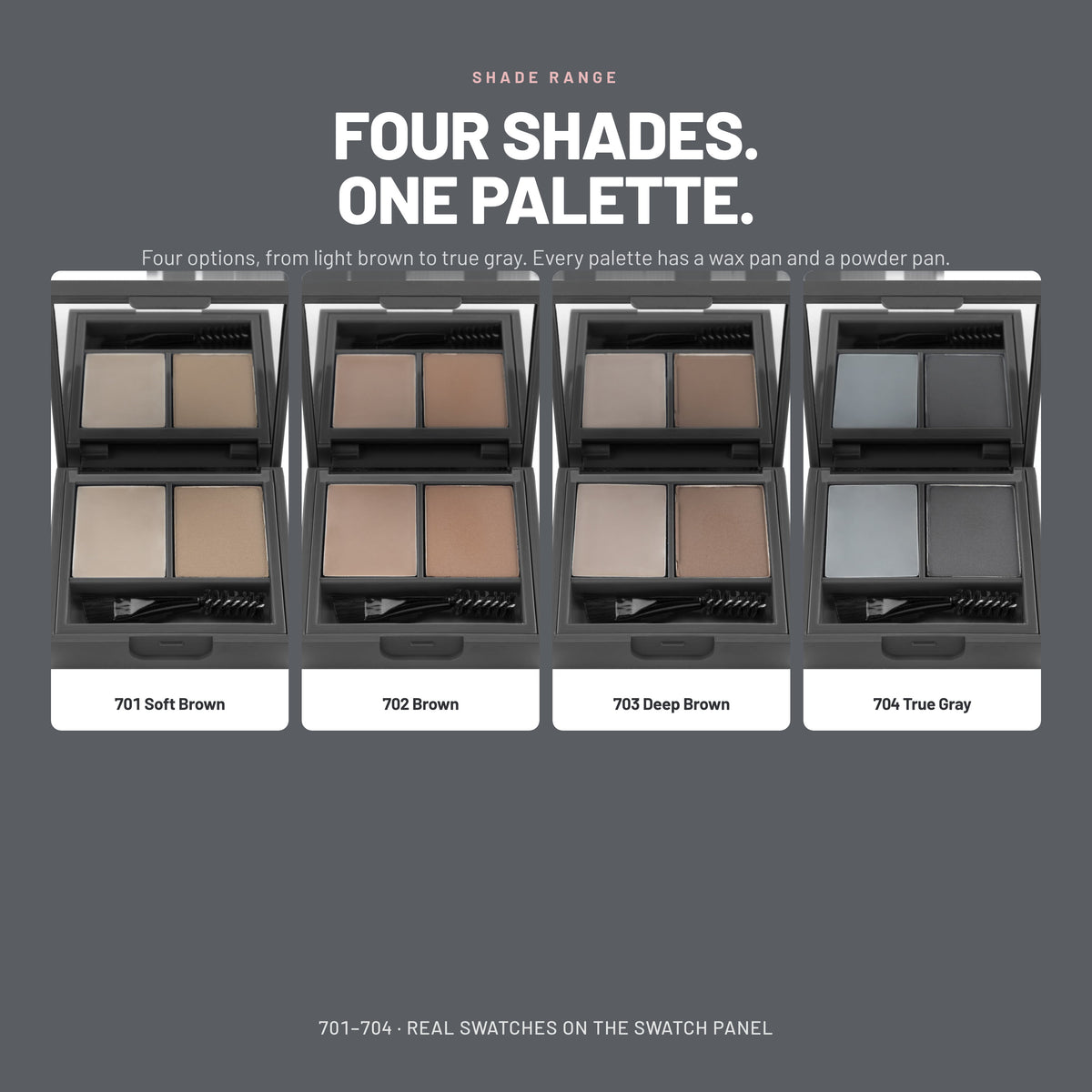Alix Avien Fix Brow Palette – four shades from 701 Soft Brown to 704 True Gray