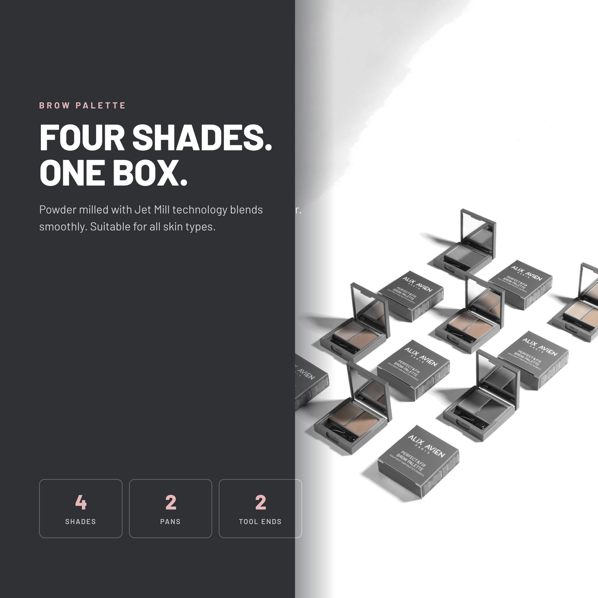 Alix Avien Fix Brow Palette compacts in four shades
