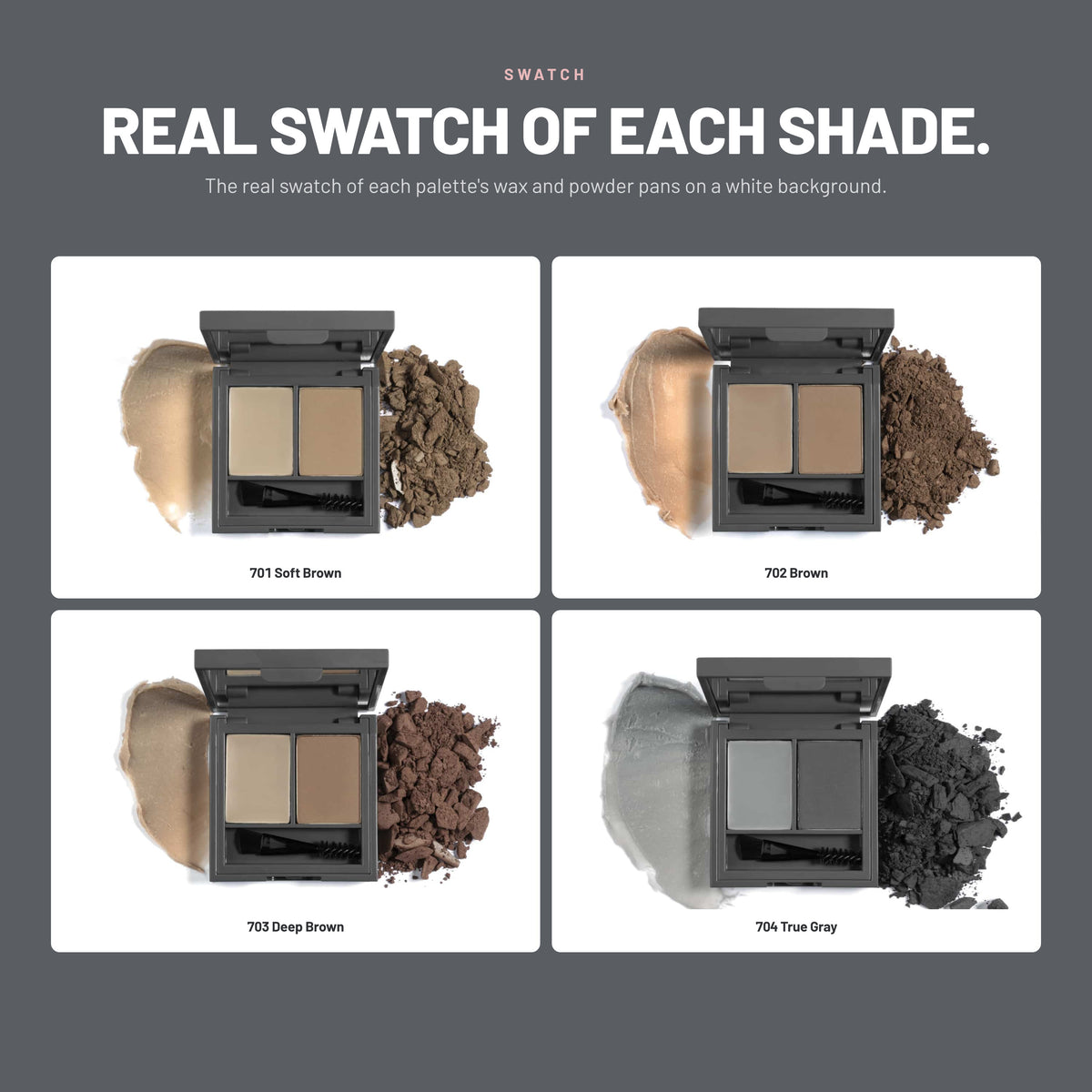 Alix Avien Fix Brow Palette wax and powder swatches in four shades