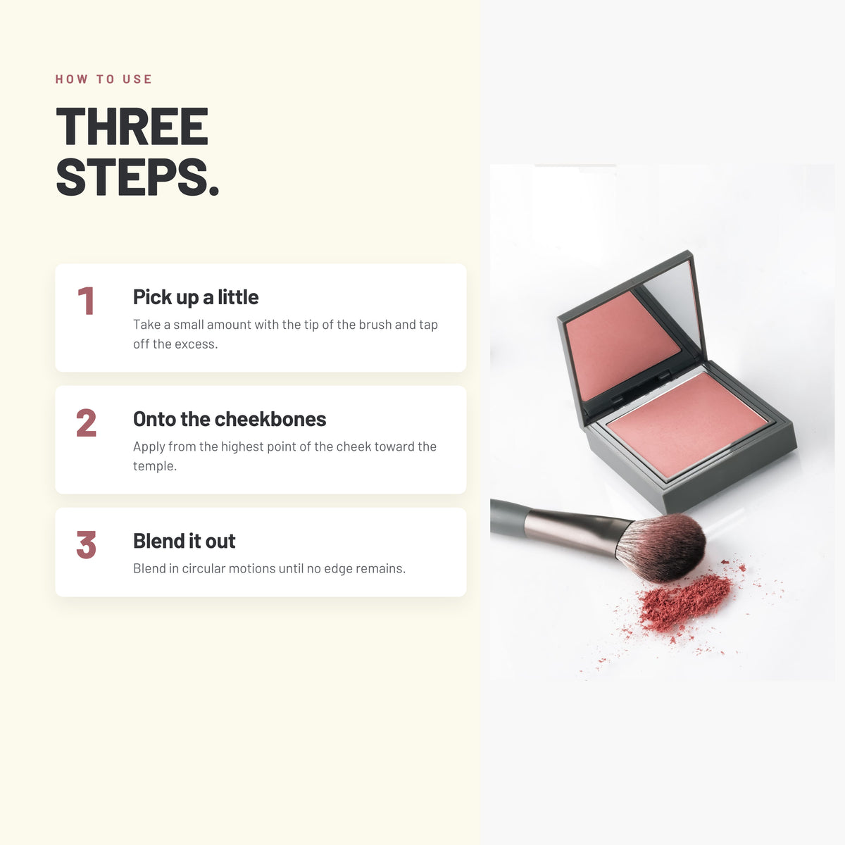 How to apply Alix Avien Powder Blush in three steps