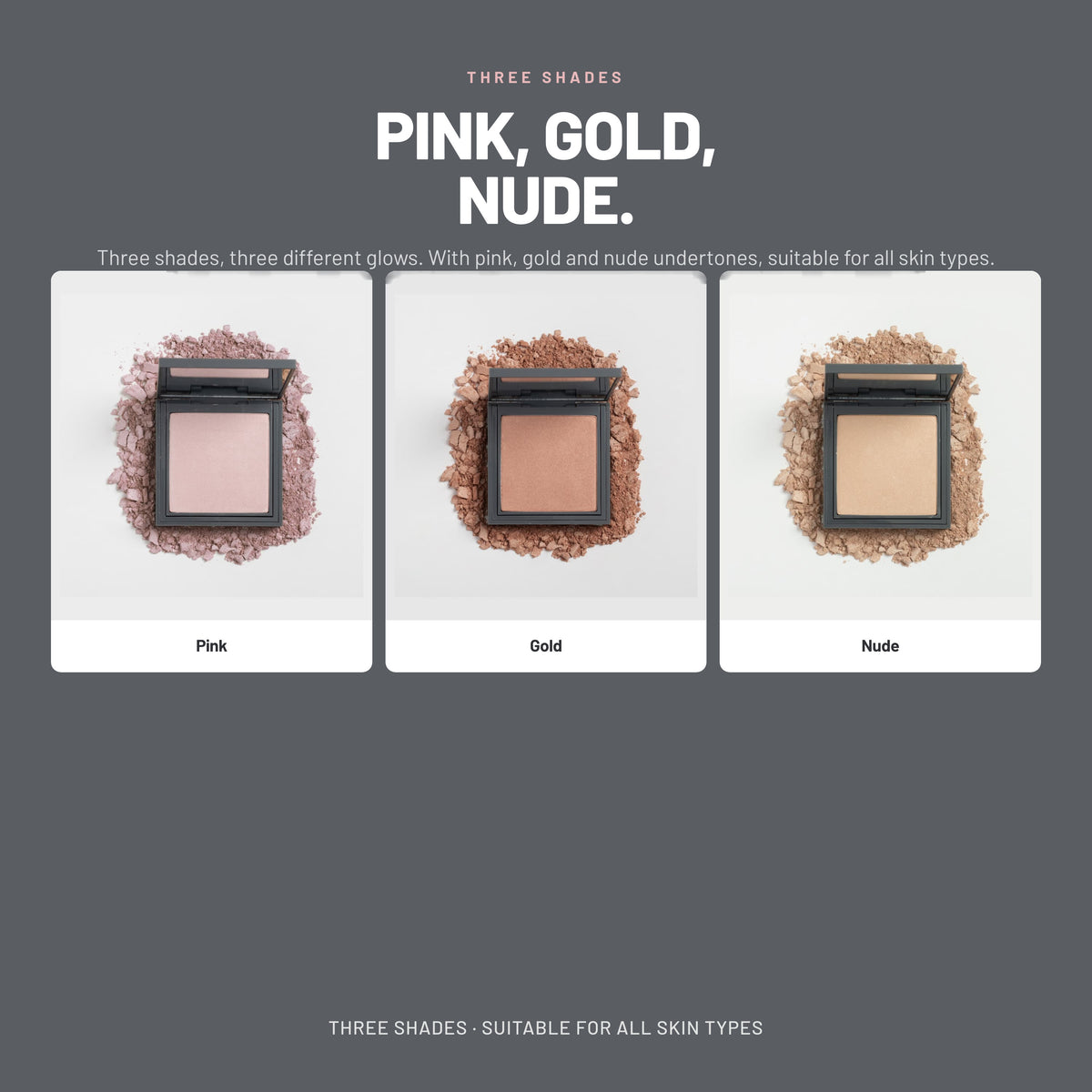 Alix Avien Powder Highlighter in three shades: Pink, Gold and Nude