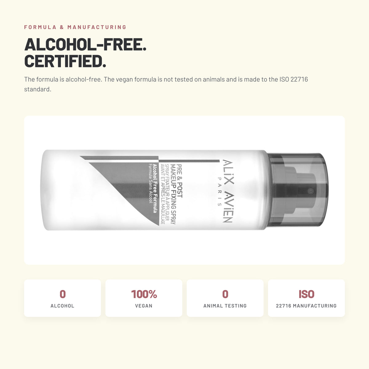 Alix Avien Pre & Post Makeup Fixing Spray – alcohol-free, vegan, ISO 22716