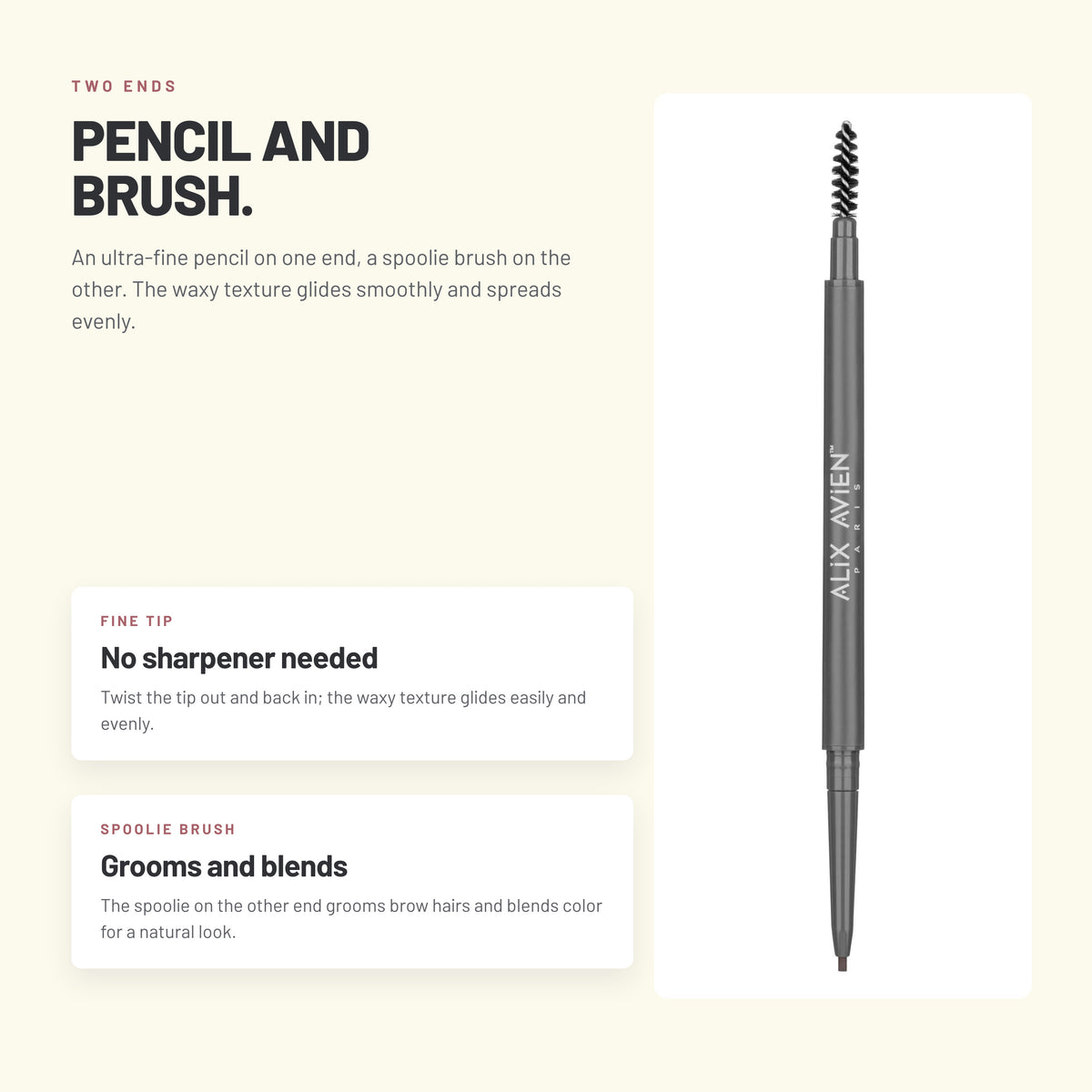 Alix Avien Retractable Eyebrow Pencil with spoolie brush