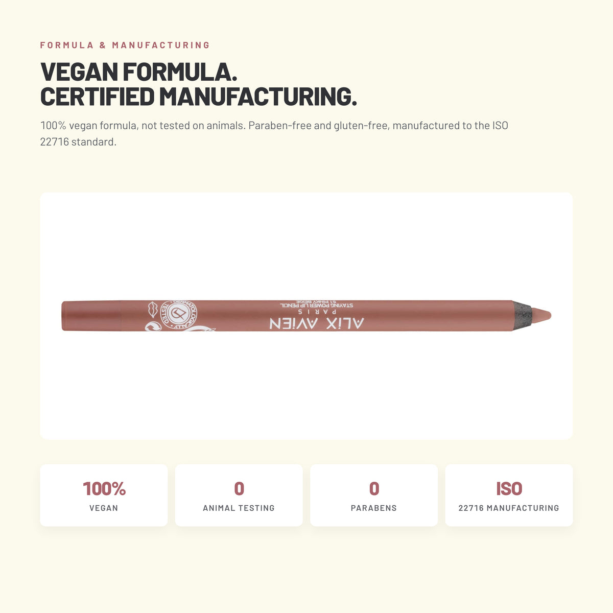 Alix Avien Staying Power Lip Pencil – vegan formula, ISO 22716 manufacturing