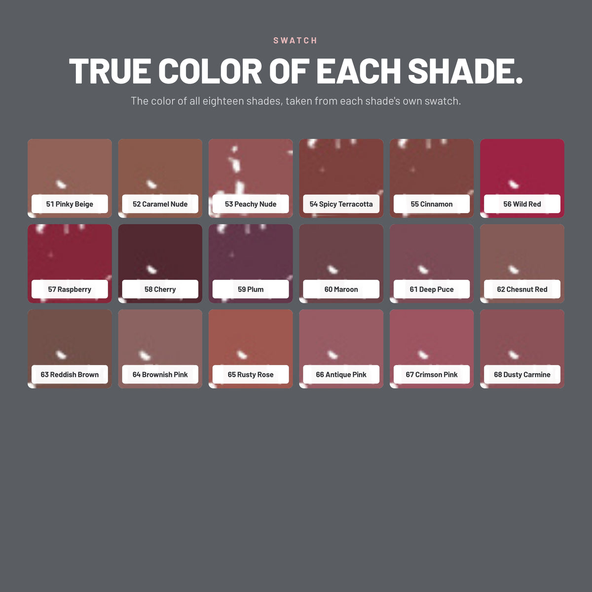 Alix Avien Staying Power Lip Pencil color swatches, shades 51 to 68