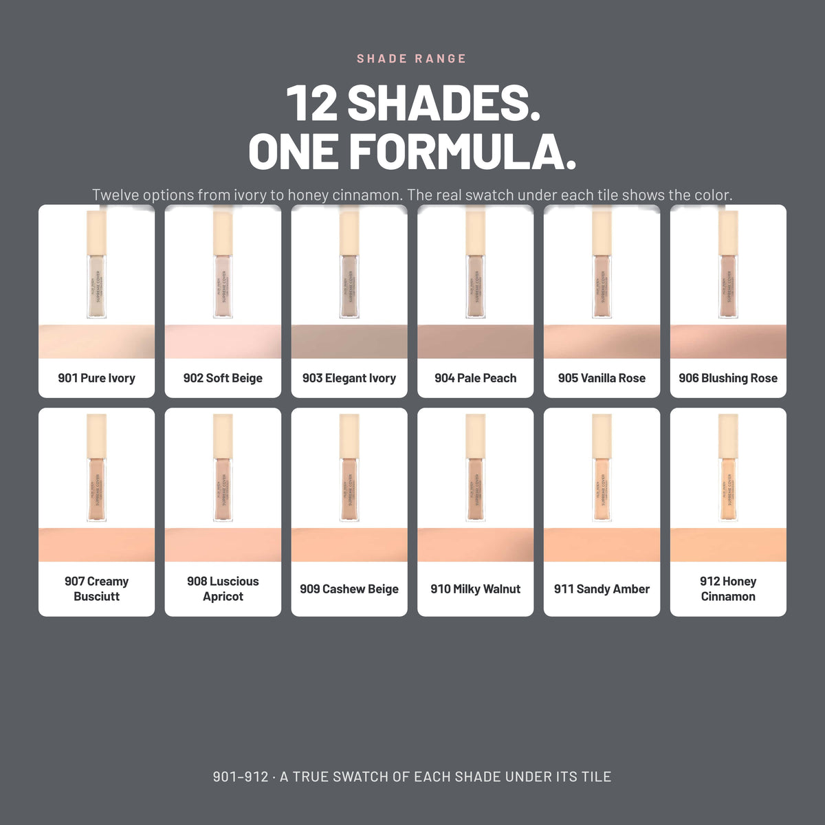 Alix Avien Supreme Cover Concealer – all 12 shades from 901 Pure Ivory to 912 Honey Cinnamon