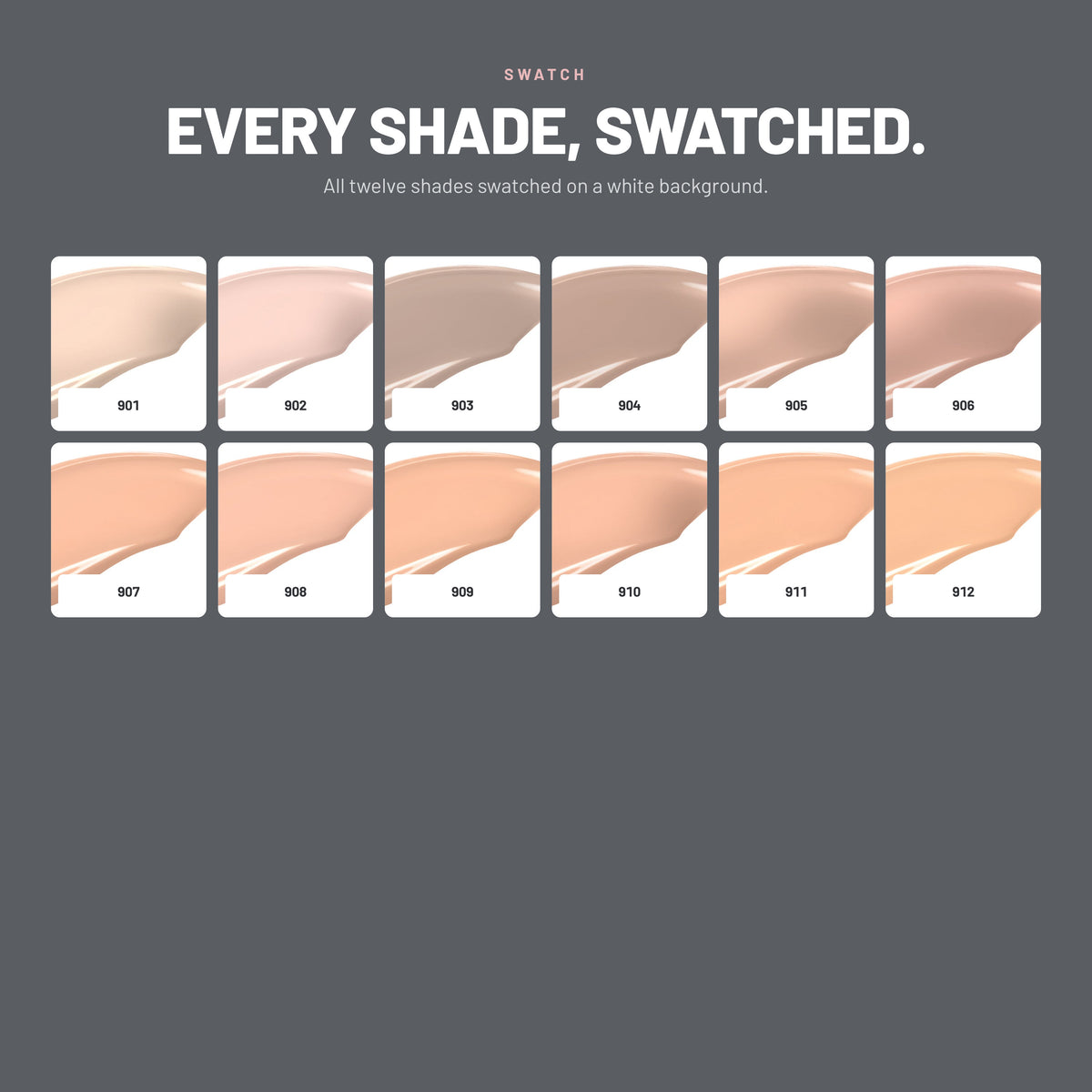 Swatches of all 12 Alix Avien Supreme Cover Concealer shades, 901 to 912