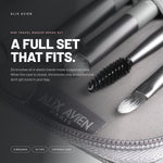 Alix Avien Mini Travel Brush Set – brushes in the open zippered case