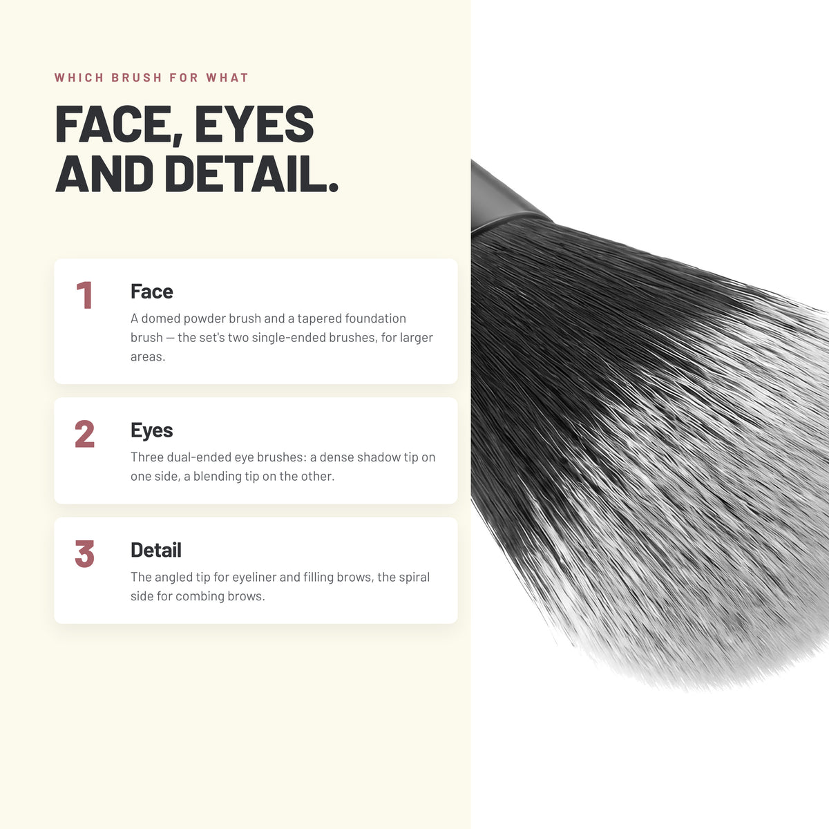 Which brush in the Alix Avien Mini Travel Brush Set to use for face, eyes and detail