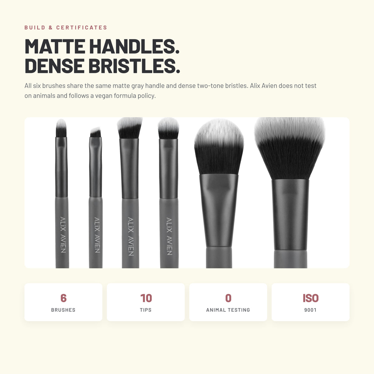 Alix Avien Mini Travel Brush Set – six brushes, not tested on animals, ISO 9001
