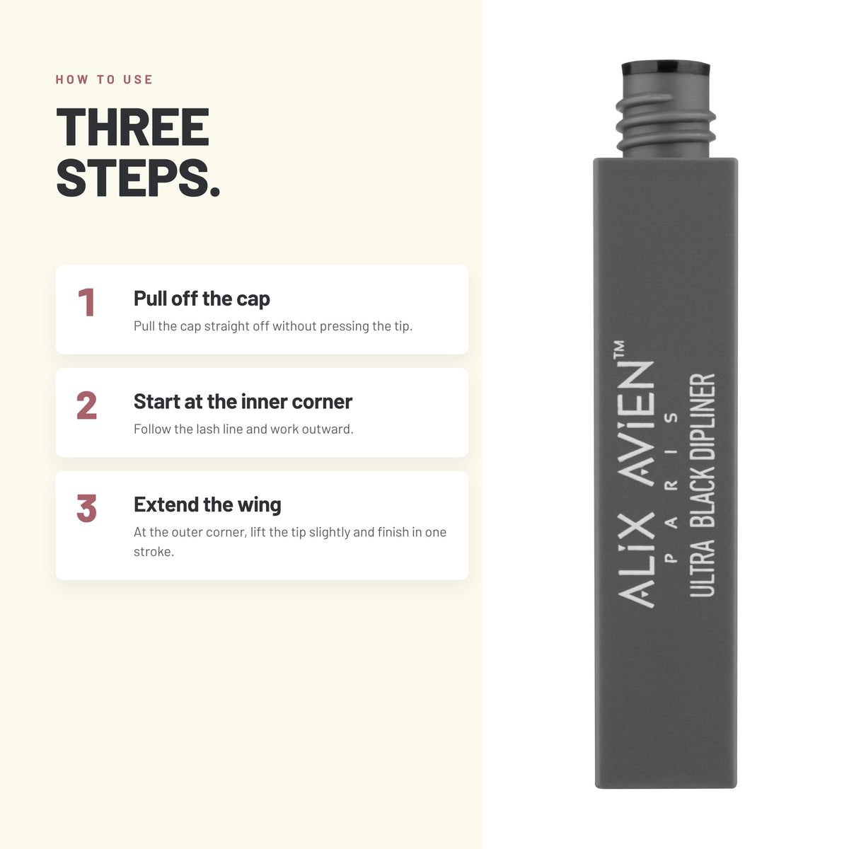 How to apply Alix Avien Ultra Black Dipliner in three steps