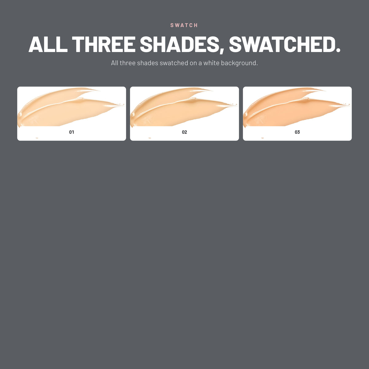Swatches of the three Alix Avien Ultracloser Foundation shades, 01 to 03
