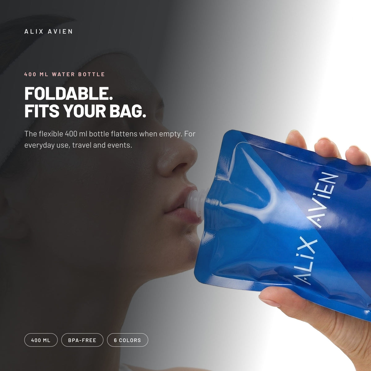 Alix Avien foldable 400 ml water bottle in blue
