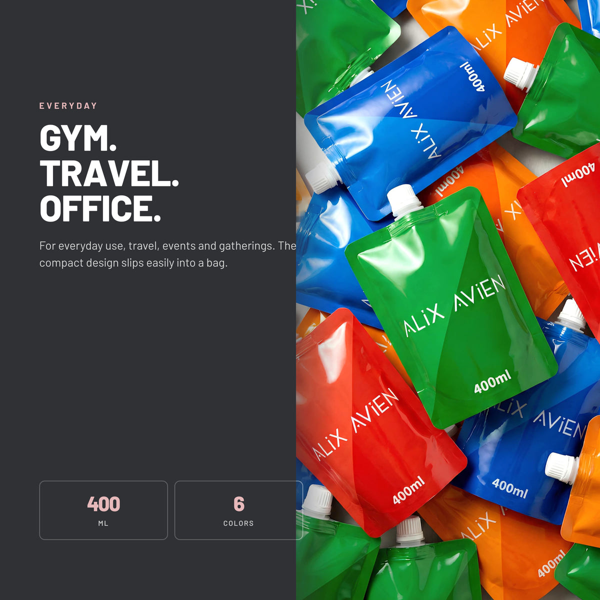 Alix Avien 400 ml foldable water bottles in several colors